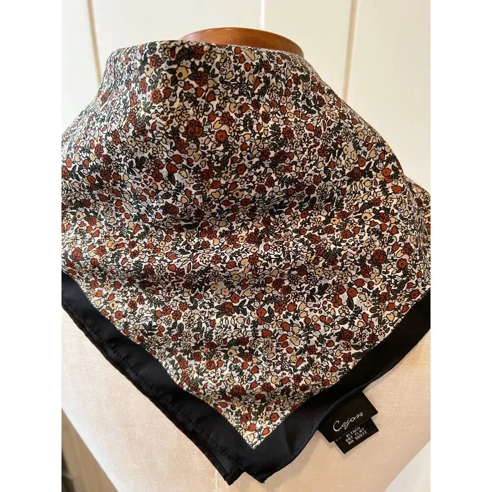 Vintage Cejon tiny brown floral print scarf - Picture 2 of 7